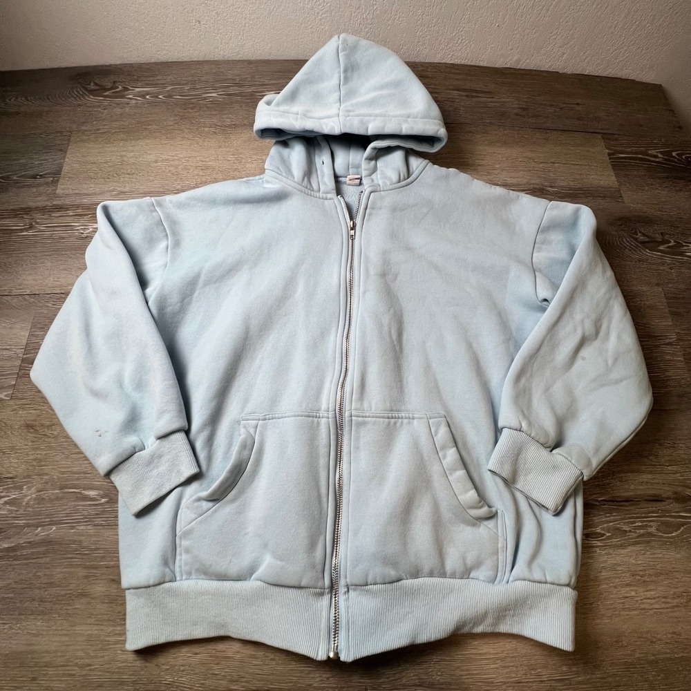 Anrabess Zip Up Hoodie Womens Small Light Blue Oversized Fleece Sweatshirt